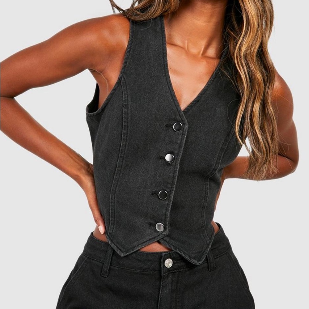 Boohoo Black Denim Vest Top